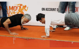 Narendra Modi 75 BJYM NaMo Yuva national run ambassador Milind Soman and Tejasvi Surya participate in press conference 4