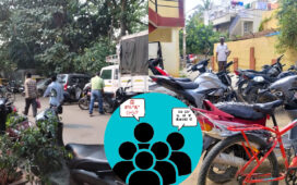 haphazard parking at a park in amarjyothi layout in hebbal Atria college students create problem